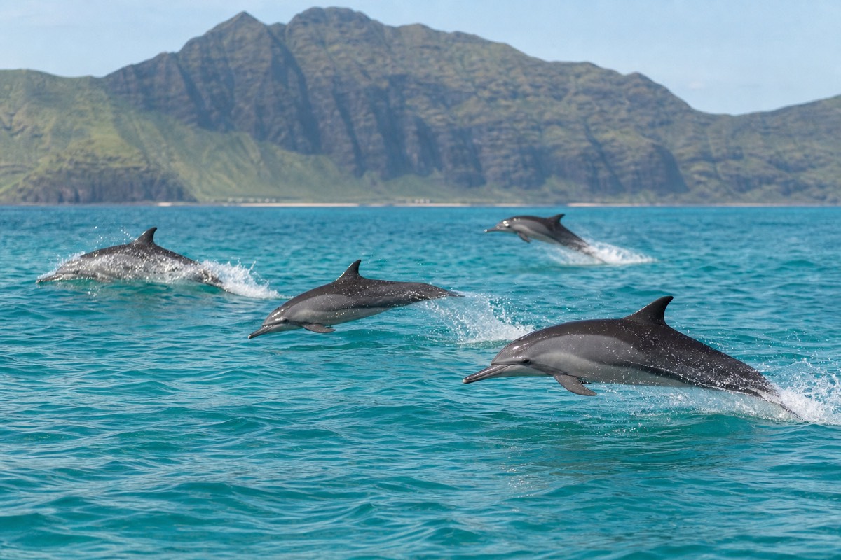 Hawaiian spinner dolphins off Oahu's coast